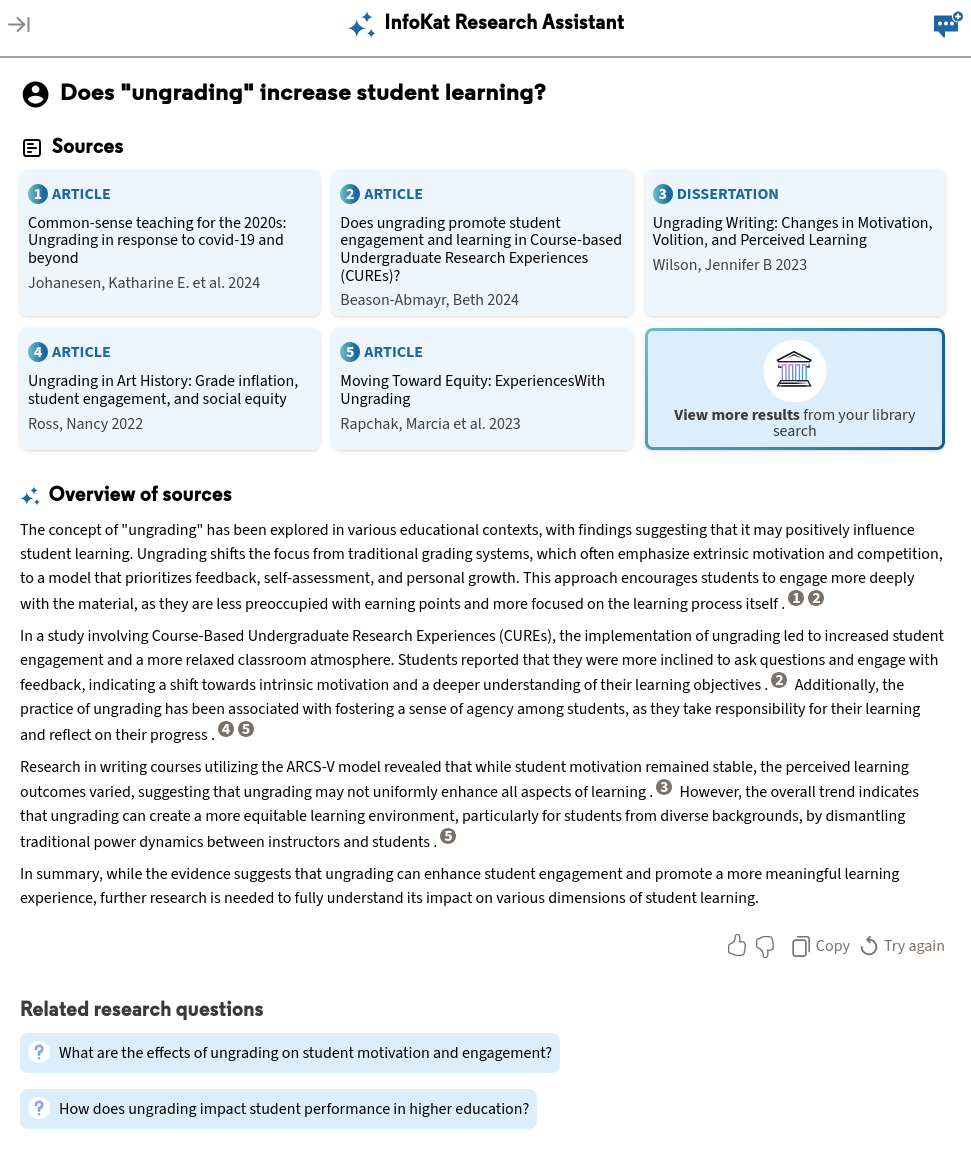 InfoKat Research Assistant Results Image of InfoKat Research Assistant Results